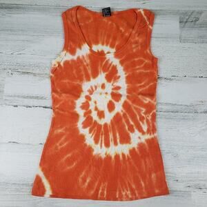 NWOT Point Sportswear Ribbed Tie Dye Orange Spiral Tank Top Women's Size Medium